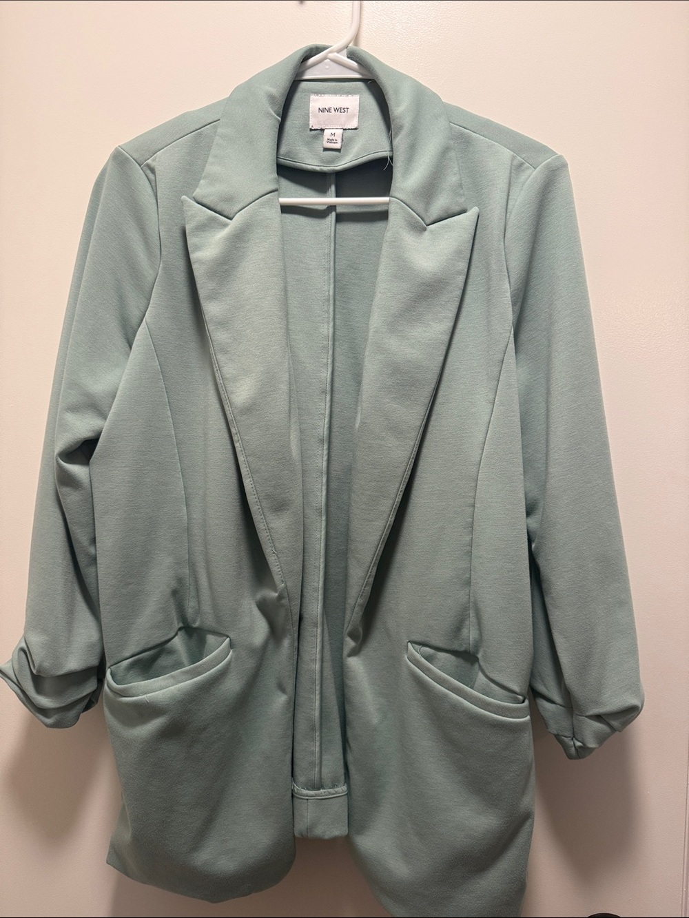Nine West Pastel Green Open-Front Blazer